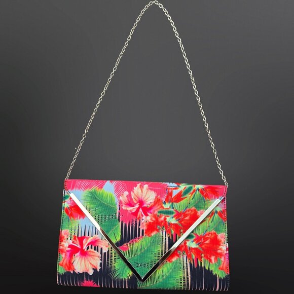 Aldo Tropical Floral Print Bag Hibiscus Summer Clutch Envelope Chain Strap - Picture 5 of 9